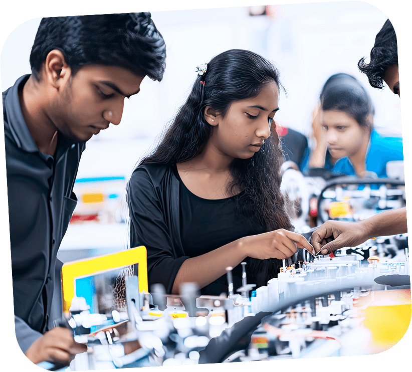 Students learning and building